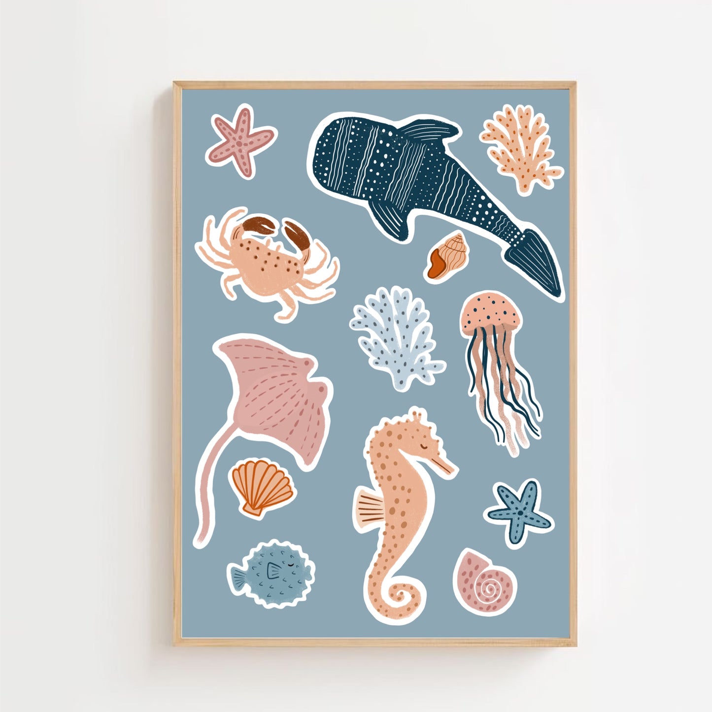 Sea creatures blue | Art print