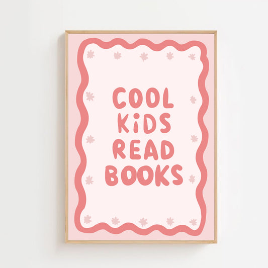 Cool kids read books, pink | Art print