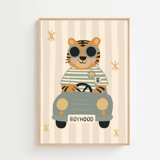 Tiger in the car - boyhood | Art print