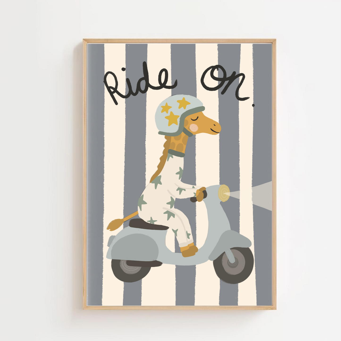 Giraffe on scooter - ride on | Art print