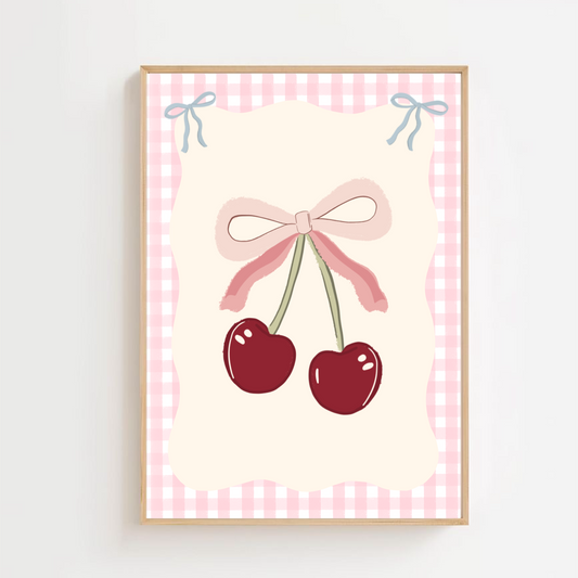 Cherry pink check | Art print