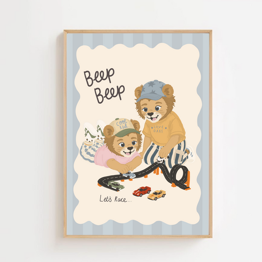 Boy duo racing cars | Art print