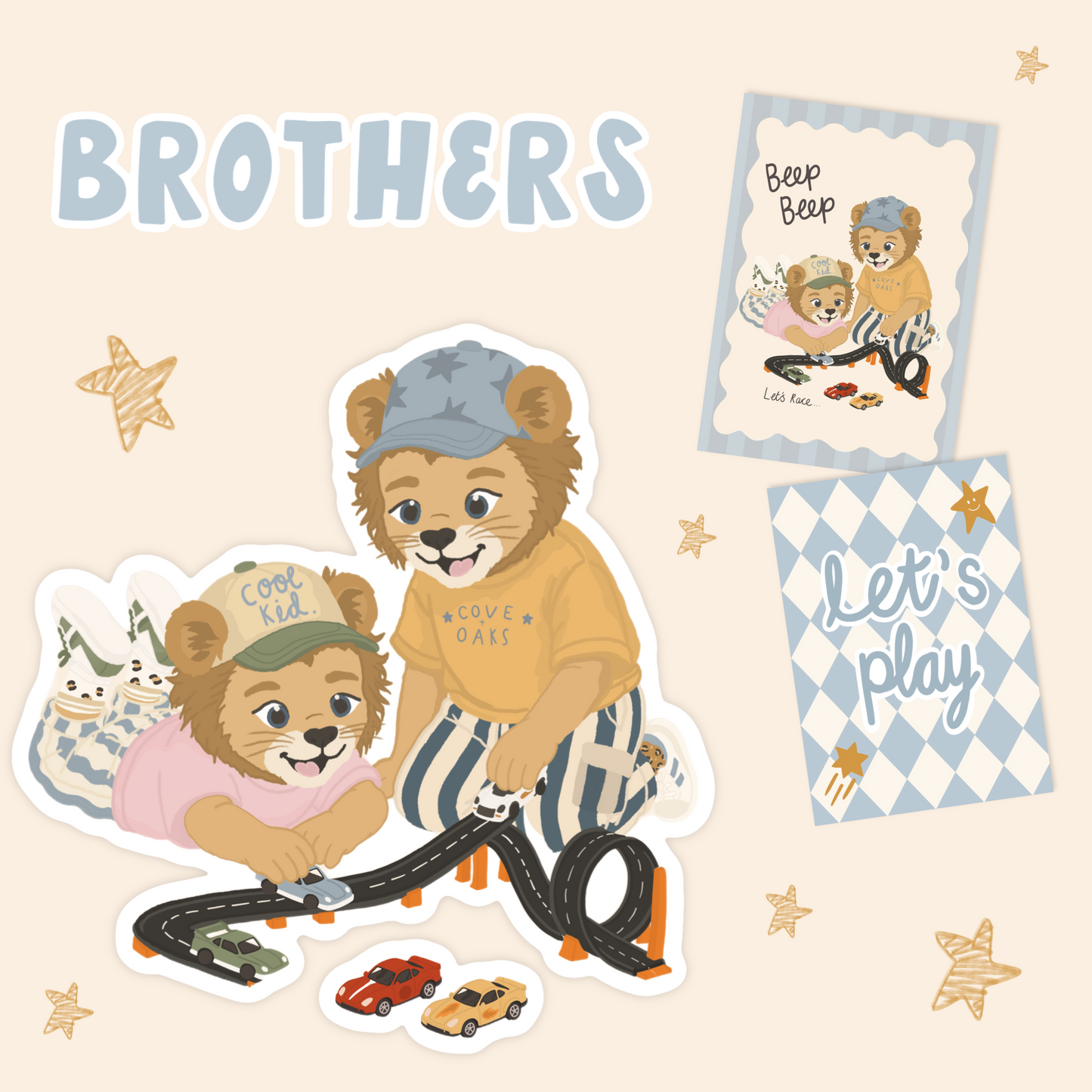 Boy duo racing cars | Art print