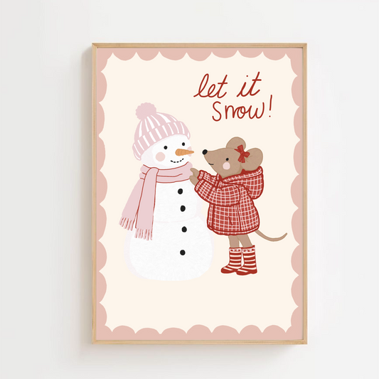 Let it snow - mouse and snowman | Art print