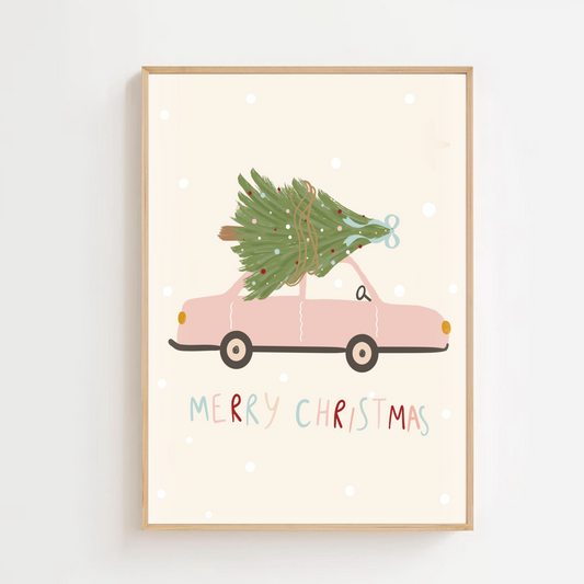 Pink Christmas car | Art print
