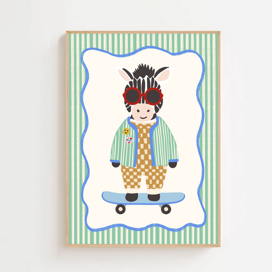 Funky zebra - blue | Art print