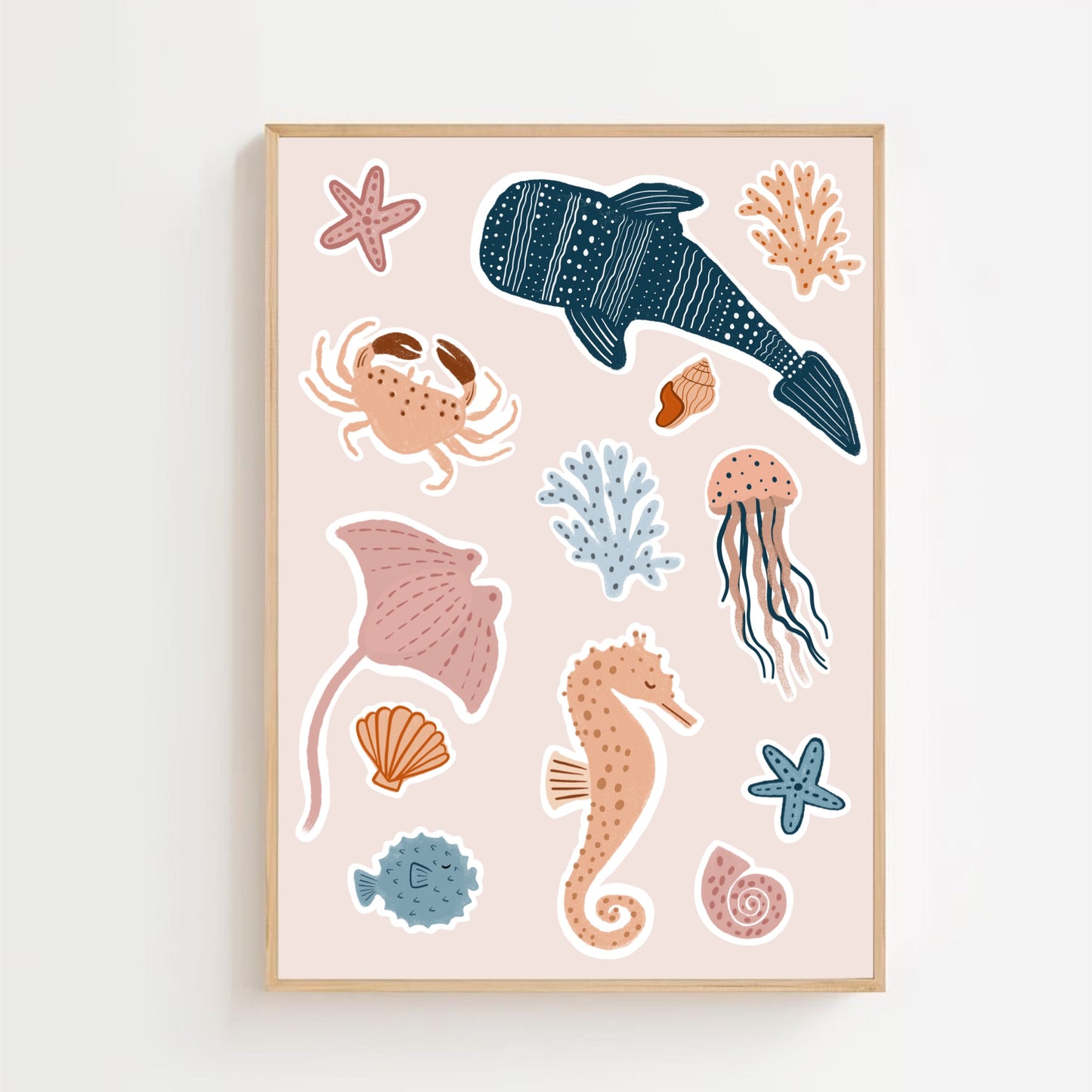 Sea creatures pink | Art print