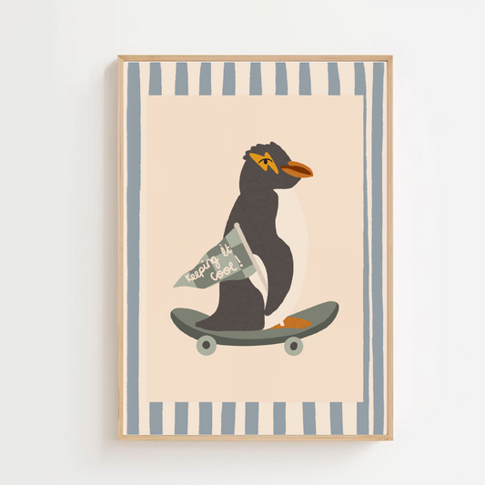 Keeping it cool -blue - penguin |Art print