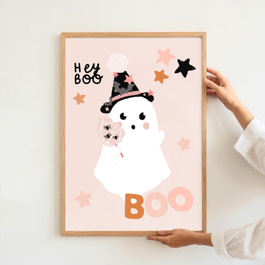 Hey boo - pink ghost | Art print
