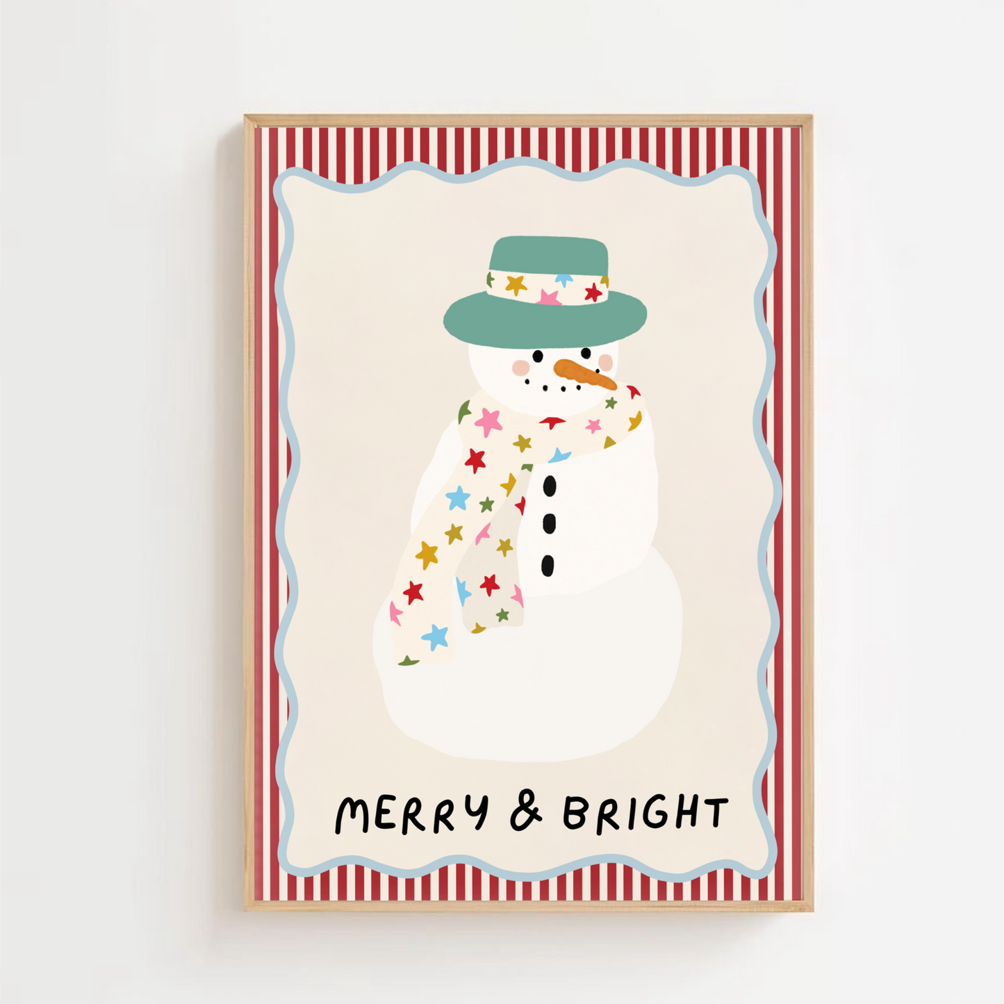 Merry and bright snowman - Christmas | Art print