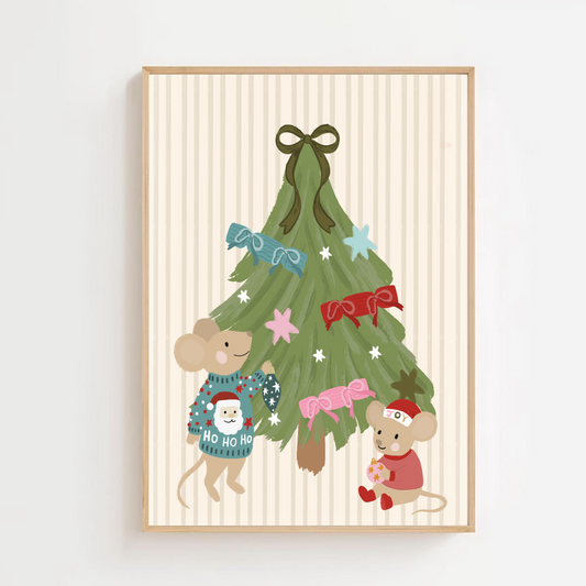 Mouse duo Christmas tree | Art print