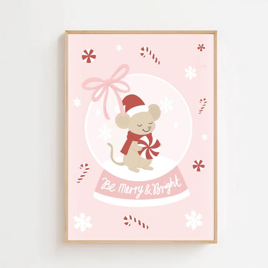 Merry and bright - Christmas snow globe | Art print