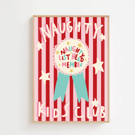 Naughty kids club - Christmas - pink | Art print